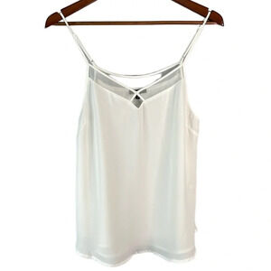 DYNAMITE Ivory Mesh Detail V-Neck Cami Slip Tank Top Keyhole Coquette Size M